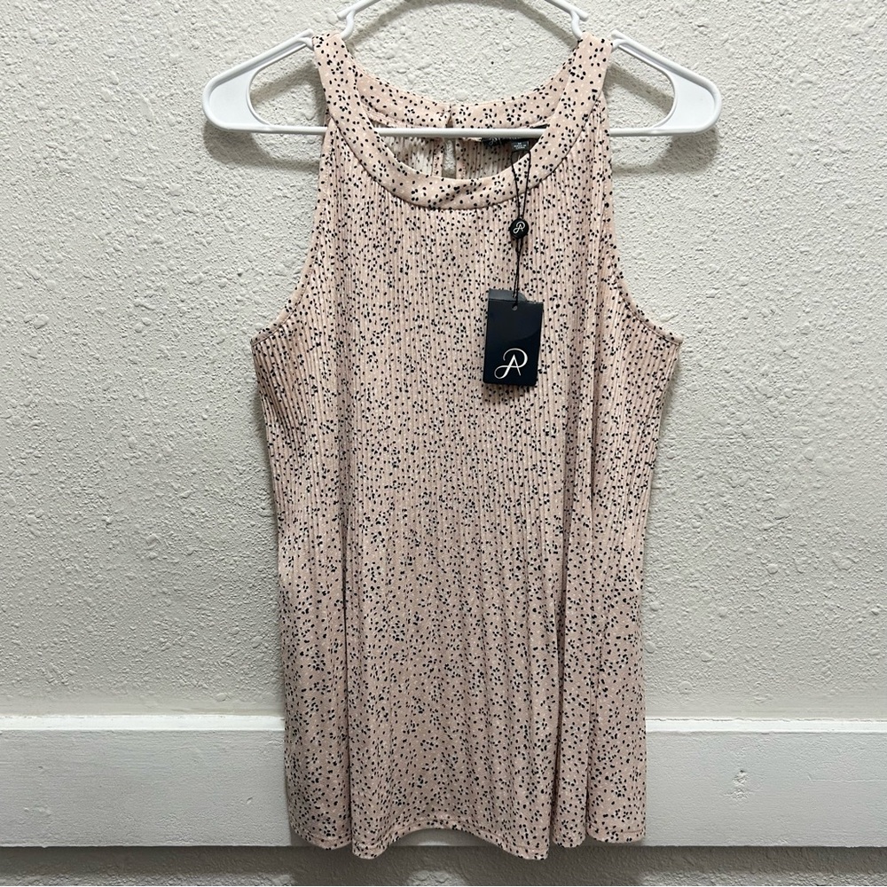 Adrianna Papell Light Pink with Specks Pleated Halter Tank Top NWT M